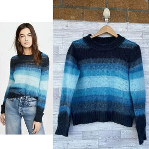 BA&SH Blue Stripe Boo Open Loose Knit Mohair Wool Blend Pullover size 6